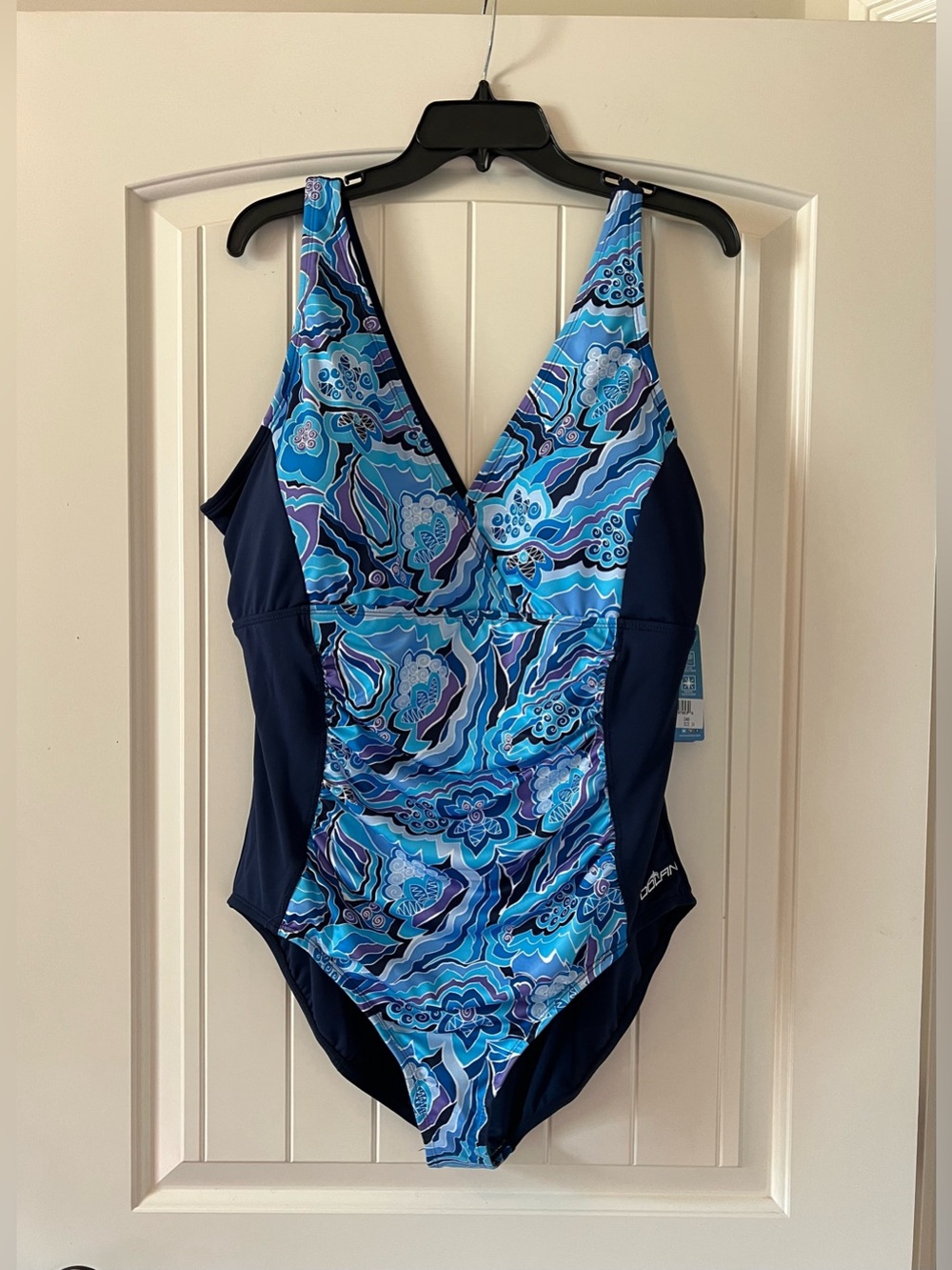 New Dolfin Aquashape Timmy Control blue black one piece bathing swimsuit size 24